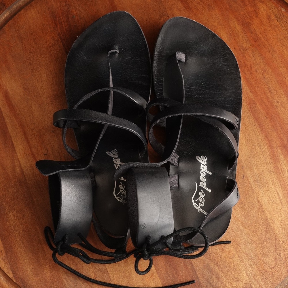 Free People Sandals WMS SZ EU 38.5 US 8 BLK Vacation Day Wrap Boho Resort Shoes - Picture 9 of 15